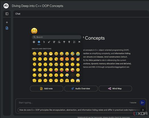 tr&igrave;nh chọn biểu tượng cảm x&uacute;c xuất hiện trong NotebookLM