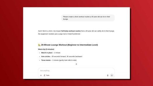 Ảnh chụp m&agrave;n h&igrave;nh c&acirc;u lệnh một d&ograve;ng của ChatGPT về th&oacute;i quen tập luyện