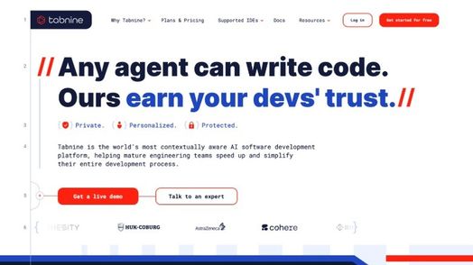 Ảnh chụp m&agrave;n h&igrave;nh trang chủ của Tabnine