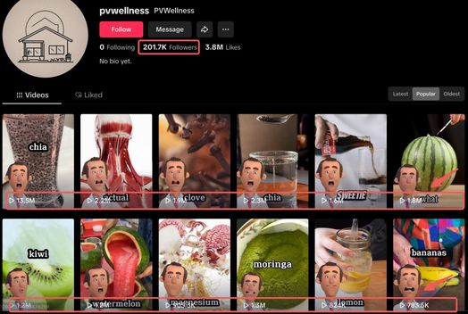 C&oacute; thể l&agrave; h&igrave;nh ảnh về 2 người v&agrave; văn bản cho biết 'pvwellness PVWellness Follow Message o Following VYT 201.7K Followers No bio et. 3.8M Likes Ii1 Videos Liked chia Latest Popular Oldest 13.5M 5M 2.2Actual ctual D1.9Mlove 1.9M love 2.3mhia 2.3 kiwi 1.6M 1.6MCETE 1.8Mwhat 251.2M47 2 moringa DWave Dwatermelon bananas maeresium 1.3M 824pmon 783.5K'