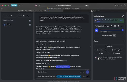 notebooklm chuyển lịch th&agrave;nh bản t&oacute;m tắt theo kiểu nhật k&yacute;