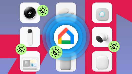 Minh họa cho thấy một số thiết bị nh&agrave; th&ocirc;ng minh Google Nest v&agrave; biểu tượng th&oacute;i quen được sắp xếp xung quanh logo Google Home ở trung t&acirc;m.-1
