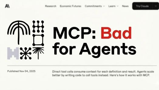 Sơ đồ so sánh tình trạng 'thối rữa' ngữ cảnh và 'phình to' token của MCP với các tác nhân mã chạy công cụ thông qua API