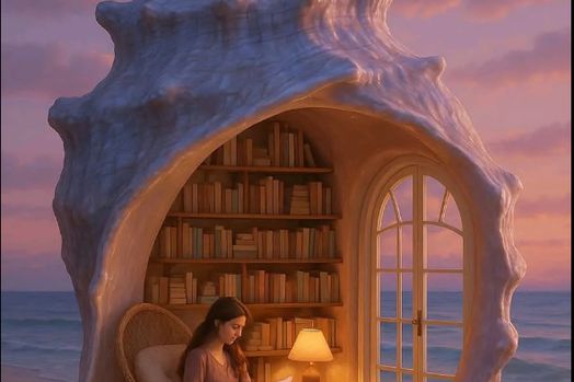 Ngôi nhà vỏ sò bên bờ biển hoàng hôn: thế giới mộng mơ