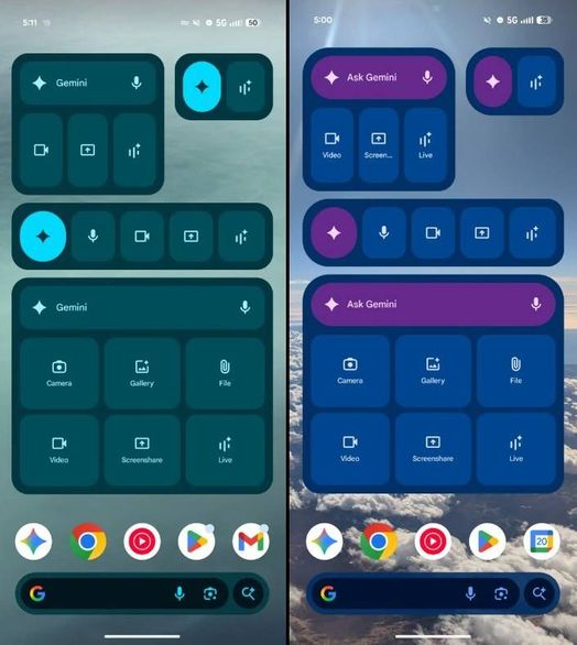 so s&aacute;nh song song widget Gemini cũ với widget đ&atilde; được thiết kế lại