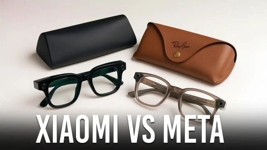Ảnh chụp cạnh nhau của Kính thông minh Ray-Ban Meta và Xiaomi AI với khung kính được so sánh
