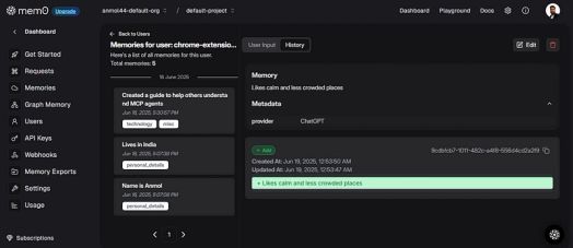 bảng điều khiển mem0