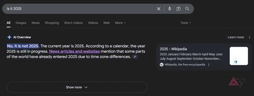 AI Overview của Google n&oacute;i rằng kh&ocirc;ng phải năm 2025