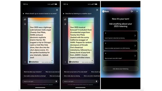 ba m&agrave;n h&igrave;nh hiển thị Tổng kết YouTube Music 2025