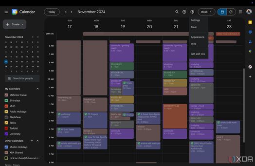 Biểu tượng b&aacute;nh răng hiển thị c&aacute;c t&ugrave;y chọn kh&aacute;c nhau như C&agrave;i đặt trong Lịch Google