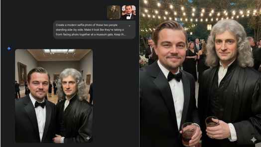 C&oacute; thể l&agrave; h&igrave;nh ảnh về 5 người v&agrave; văn bản cho biết 'Create modern modern Creteadensefieleo selfie hoto these wo people standing side- -side. Make 0ok klike they're takinga a front- fottigatatotttemma facing photo together ata museum gala. Keep th. 圖'