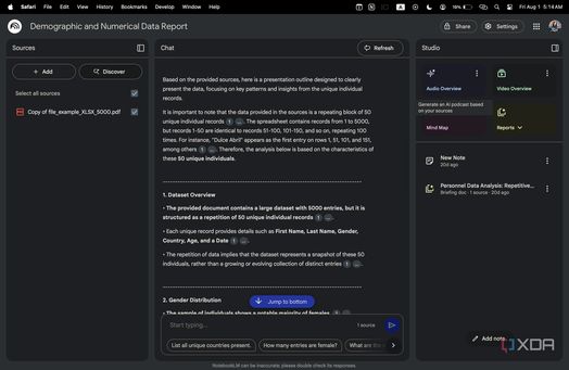 trình chiếu bảng tính excel của notebooklm