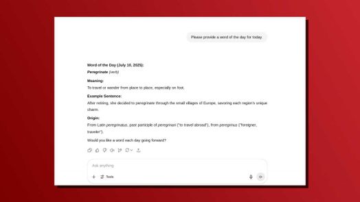 Ảnh chụp m&agrave;n h&igrave;nh c&acirc;u lệnh một d&ograve;ng của ChatGPT về từ của ng&agrave;y