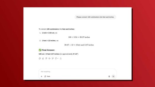 Ảnh chụp m&agrave;n h&igrave;nh c&acirc;u lệnh một d&ograve;ng của ChatGPT về chuyển đổi đơn vị