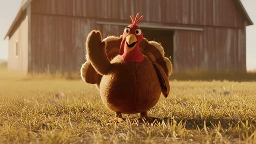 Ảnh chụp m&agrave;n h&igrave;nh quảng c&aacute;o do AI của Google tạo ra với một ch&uacute; g&agrave; t&acirc;y đang vẫy tay