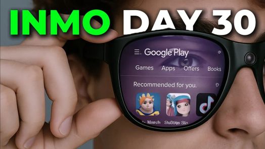 Bàn tay đeo vòng theo dõi điều khiển giao diện Inmo Air 3, chọn ứng dụng Android để làm việc và gọi điện video.