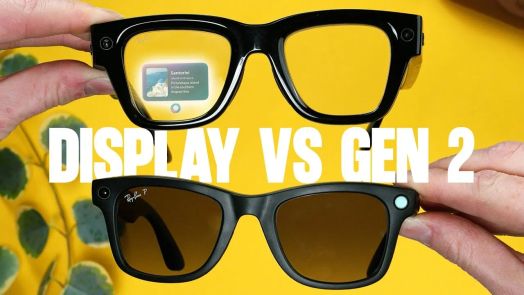 Hình ảnh so sánh Meta Ray-Ban Wayfarer Gen 2 và Display, thể hiện kích thước, tùy chọn ống kính và sự khác biệt về khung.