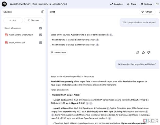 so s&aacute;nh c&aacute;c dự &aacute;n trong NotebookLM