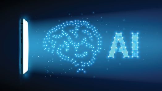 Tr&iacute; tuệ nh&acirc;n tạo "AI" v&agrave; bộ n&atilde;o ph&aacute;t s&aacute;ng b&ecirc;n cạnh m&agrave;n h&igrave;nh điện thoại th&ocirc;ng minh
