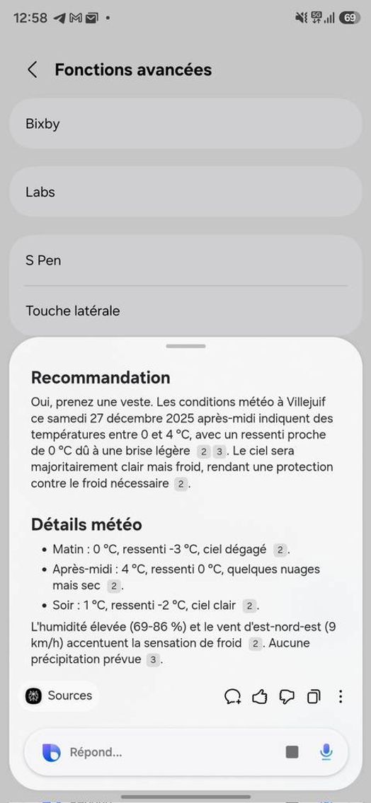 Ảnh chụp m&agrave;n h&igrave;nh (bằng tiếng Ph&aacute;p) m&ocirc; tả chi tiết qu&aacute; tr&igrave;nh t&iacute;ch hợp Perplexity v&agrave;o Bixby.